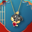 路易佳妮18K金十二生肖吊坠女彩色红宝石兔子本命年项链送女友生日定制 生肖-狗吊坠（请咨询）