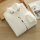 2025年新款绣花打底衬衣文艺小清新减龄刺绣小花加绒衬衫女 白色 M 【建议105-120斤】