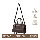 裘真植鞣头层羊皮悠悠保龄球包女复古休闲大容量手提单肩包 咖啡色肩带款-羊皮 预售21天