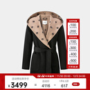 PORTS宝姿女装2024秋季新款LOGO提花连帽羊毛大衣ALT9C008UZW022 黑色印花-1 常规 S （4）