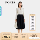 PORTS宝姿女装2025秋冬新款精美拼接收腰二合一长袖连衣裙ALQ9D004TWB037 黑白色 M （6）