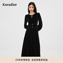 珂莱蒂尔【明星同款】2025冬新法式赫本风丝绒连衣裙小黑裙 黑色 L