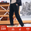 斐乐（FILA）官方冬季新款男子加绒保暖长裤针织直筒运动裤子百搭通勤休闲长裤 【加绒版】正黑色-BK L 175/84A