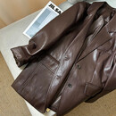 AllSaints 2025新款炸街复古PU皮西装春秋新款宽松港风皮衣外套女 咖色 L