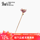 She's茜子渐变刺绣花朵盘发发簪女古风发钗簪子生日礼物送女友