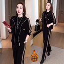 2025冬季新款加绒时尚韩版套装女保暖加厚洋气妈妈减龄休闲两件套 黑色套装【秋冬加绒款】 XL 建议115-130斤