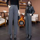 【冬季爆款】25年爆款毛呢加绒高腰阔腿直筒裤 遮肉显瘦时尚减龄 黑灰色 【加绒加厚款】 XL 【建议110-125斤】