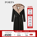 PORTS宝姿女装2024秋季新款LOGO提花连帽羊毛大衣ALT9C009UZW022 黑色印花 M （6）