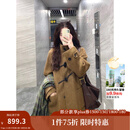 茵曼（INMAN）2025秋冬女装新款羊驼毛桑蚕丝牛角扣双面呢大衣长款毛呢外套 咖啡色 M 163-167cm /111-120斤