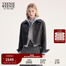 Teenie Weenie小熊女装皮衣2025秋季新款简约气质时髦短款翻领外套 黑色 S