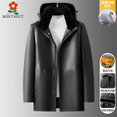 梦特娇（MONTAGUT）梦特娇牛皮真皮皮衣新款水貂毛领连帽皮大衣兔毛鹅绒内胆皮外套潮 82610N黑色 3XL 185