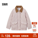 森马（Semir）棉服女冬季中长款轻薄宽松拼接灯芯绒翻领插肩袖棉衣101724112007