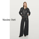 Massimo Dutti秋冬新品2025女装 复古酷飒机车风系腰带真皮皮衣外套 04705525 黑色 M (CN 170/92A)