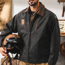 真维斯（Jeanswest）美式复古PU皮衣外套男秋季潮牌新款硬汉猎装机车服春秋工装皮夹克 黑灰 2XL  适合160-180斤