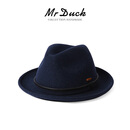 Mr DUCK澳洲90支100%羊毛礼帽男高端上海滩大檐毡帽秋冬保暖复古绅士帽子 小帽檐5cm深遂蓝（100%美丽诺羊毛）-MW206219 M（适合56-58cm头围）可调节