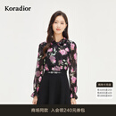 珂莱蒂尔【100桑蚕丝】商场同款2025年春印花真丝雪纺衫女 黑色 2XL