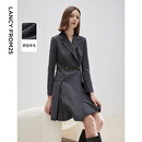 朗姿羊毛法式洋气气质高智修身显瘦西装裙2025冬新款OFFICE连衣裙 深灰色2 L