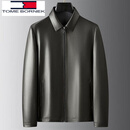 TOME BORNEK2025新款海宁皮衣男真皮绵羊皮休闲翻领皮夹克春秋爸爸单装皮外套 雅绿色 170 L