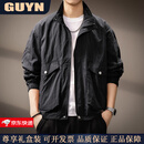 GUYN高端品牌男装复古大口袋工装外套男士2025秋季新款宽松夹克男百搭 黑色 黑色 L 适合120-140斤