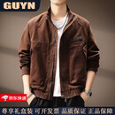 GUYN高端品牌男装美式复古耐磨工装外套男2025秋季新款宽松立领夹克男 深咖 深咖 2XL 适合160-180斤