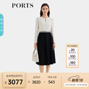 PORTS宝姿女装2025秋冬新款精美拼接收腰二合一长袖连衣裙ALQ9D004TWB037 黑白色 M （6）