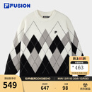 FILA FUSION斐乐潮牌情侣款编织衫2025冬新款宽松菱格纹套头毛衣 正黑色-BK L 175/96A/L