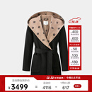 PORTS宝姿女装2024秋季新款LOGO提花连帽羊毛大衣ALT9C008UZW022 黑色印花-1 常规 S （4）