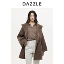 DAZZLE 地素大衣外套女秋冬绵羊毛混纺中长款毛呢外套 深卡其色 XS