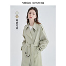 VEGA CHANG风衣女中长款2026春季知识分子大衣小个子英伦风外套 豆沙绿 XS