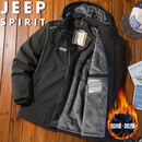 JEEP SPIRIT吉普棉服秋冬季外套加绒加厚保暖户外连帽运动上衣 黑色 2XL