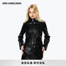 ANN ANDELMAN【明星同款】短款皮衣女秋冬系带收腰毛领加绒加厚保暖夹克外套 黑色 XS