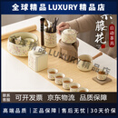 opovcom茶具套装茶具泡茶器全套汝窑紫藤花懒人自动功夫茶具不烫手泡茶 紫藤花汝窑自动茶具套装  15件