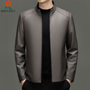 梦特娇绵羊皮真皮皮衣秋冬季休闲皮夹克中年爸爸装立领皮纯色外套 T2527咖色 2XL 建议130-150斤