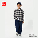 优衣库童装男童女童法兰绒格子衬衫长袖衬衣薄外套上衣新款478132 09 黑色 160
