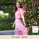 珂莱蒂尔【莉莉·柯林斯明星同款】气质舒适玫瑰透气雪纺衫女上衣 灰紫红 2XL