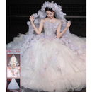 闪动少女（SHANDONGSHAONV）高端法式主婚纱礼服新娘2025新款小个子在逃公主重工拖尾主纱 粉紫色花朵拖尾+三件套 2XL 建议120126斤