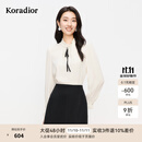 珂莱蒂尔2025年春装新款优雅气质法式粉色立领蕾丝系带衬衫女衬衣 淡橙黄 M