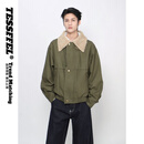 Tessffel美式复古毛领设计工装夹克男潮牌宽松设计感痞帅炸街翻领宽松外套 绿色 S