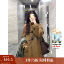 茵曼（INMAN）2025冬季女装新款红装羊驼毛桑蚕丝牛角扣双面呢大衣长款毛呢外套 咖啡色 M 163-167cm /111-120斤