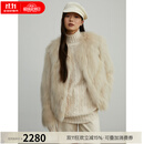 付智恩芦苇花 芬兰进口狐狸毛典雅轻盈年轻感圆领皮草外套女 米杏色 M