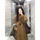 茵曼（INMAN）2025冬季女装新款红装羊驼毛桑蚕丝牛角扣双面呢大衣长款毛呢外套 咖啡色 M 163-167cm /111-120斤