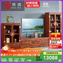 质道 红木家具非洲花梨（学名：刺猬紫檀）实木电视柜背景墙一体客厅多功能组合墙柜储物柜影视柜 三组合电视柜（整装发货送货到家）