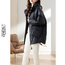 AllSaints连帽加厚真皮羽绒服女2025新款时尚宽松绵羊皮皮衣中长外套年轻款 黑色 L  建议135—145（斤）