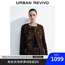 UR2025秋季新款女装琥珀流光风双排扣皮衣外套UWH150062 棕色 M