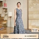 EP雅莹高端系列 仿牛仔提花无袖连衣裙中长款掐腰裙 2025新款4107A 蓝色 XL