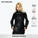 ANN ANDELMAN【明星同款】短款皮衣女秋冬系带收腰毛领加绒加厚保暖夹克外套 黑色 XS