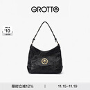 GROTTO个乐经典黑石hobo包大小号植鞣绵羊皮腋下单肩斜挎软包通勤礼物 经典黑 金标S