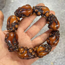 爆款老蜜蜡复古老蜜苏工雕刻立体貔貅蜜蜡琥珀手链男手串 蜜蜡貔貅手串