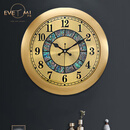 伊弥伊弥圆形钟表挂钟客厅家用钟表现代简约2024新款黄铜挂表高档轻奢 【圆形-幸福团圆】阿拉伯数字