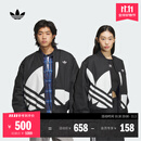 adidas情侣款复古宽松运动立领夹棉外套男女秋冬阿迪达斯三叶草 黑色 XL